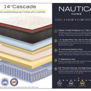 Nautica Home 14" Cascade Copper Hybrid Mattress with medium firm support, staged in a warm and inviting bedroom.