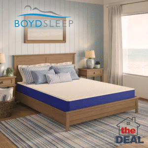 Boyd Sleep Refresh 8" Hybrid Mattress staged in a coastal-inspired bedroom.