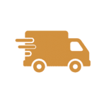 Golden-brown delivery truck icon with motion lines, symbolizing free local delivery.